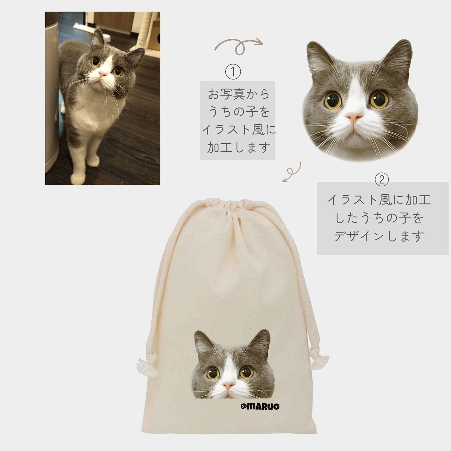 うちの子巾着 ひょっこりデザイン
