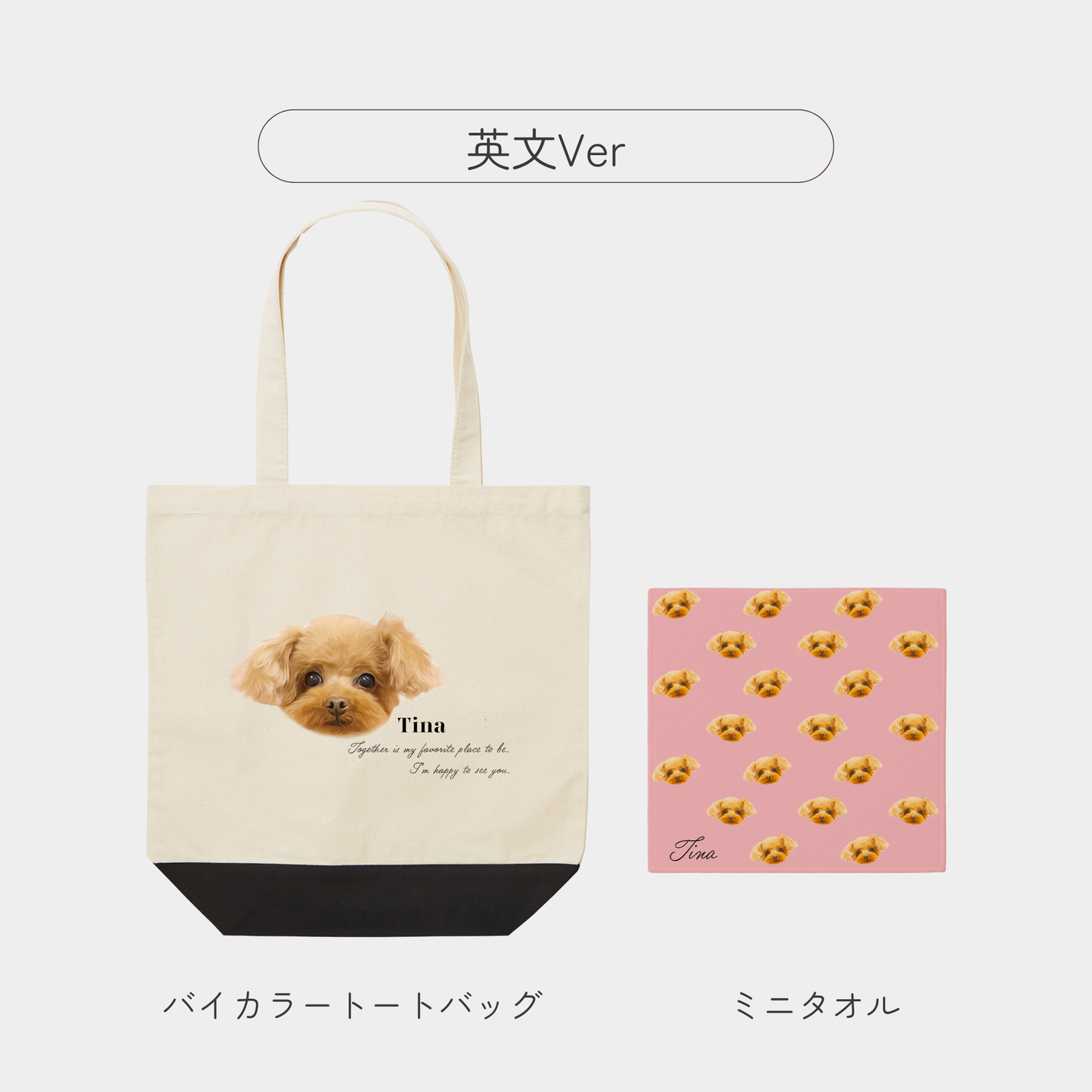 LINE友達限定！うちの子バイカラートートバッグ&ミニタオルセット　英文Ver