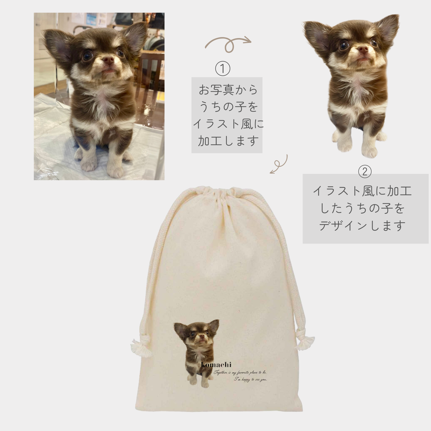 うちの子巾着 英文Verデザイン