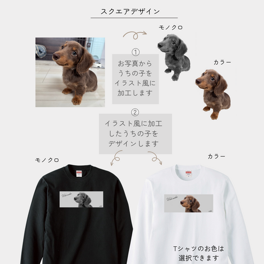 －モニター商品－　うちの子スクエアデザイン　長袖Tシャツ