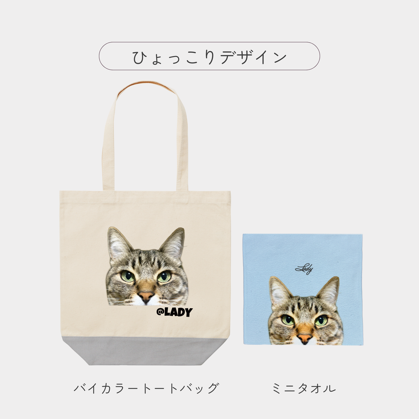LINE友達限定！うちの子バイカラートートバッグ&ミニタオルセット　ひょっこりデザイン